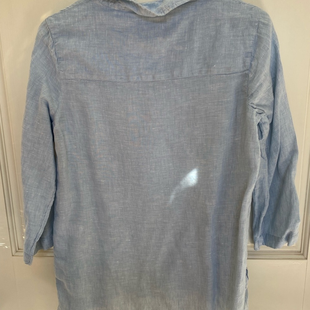 Tahari 100% Linen Blue Tunic Top Small - Picture 3 of 8